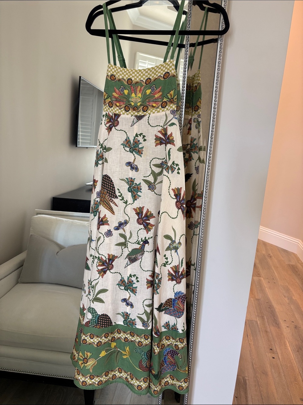 Alemais Cream Maxi Dress with Green Floral Border